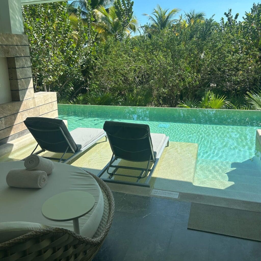 patio of the swim out room at an adult-only all-inclusive resort in Cancun